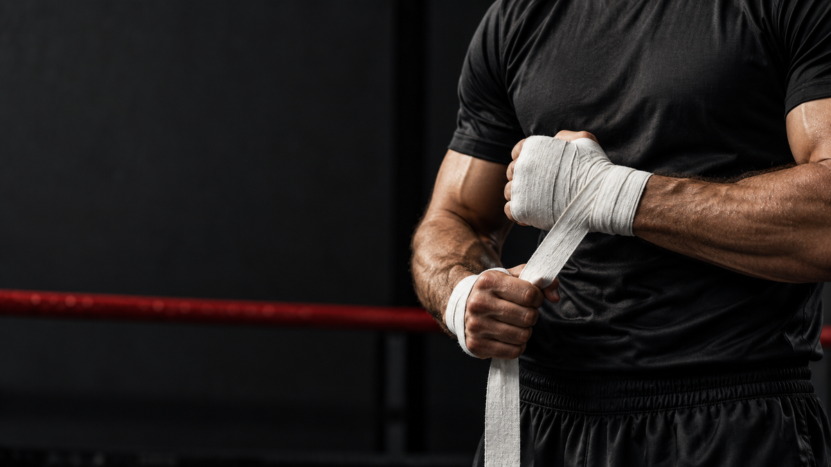 Athlète préparant ses bandes avant un entraînement de boxe